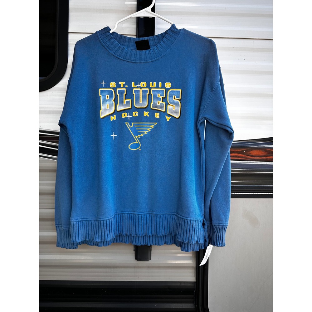 NHL St Louis Blues Hockey Sweatshirt Blue Ribbed Hem Crewneck Large NEW